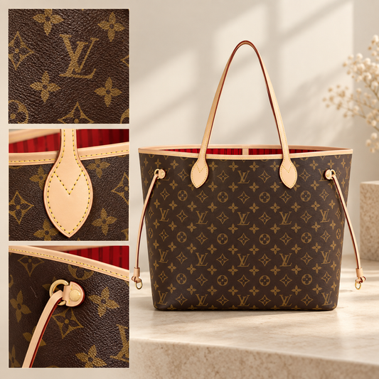 Classic Large Tote Bag with Matching Zip Pouch – Brown Patterned Finish