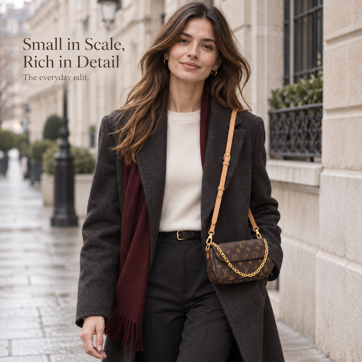 Vintage Chain Baguette Shoulder Bag – Brown Patterned Finish