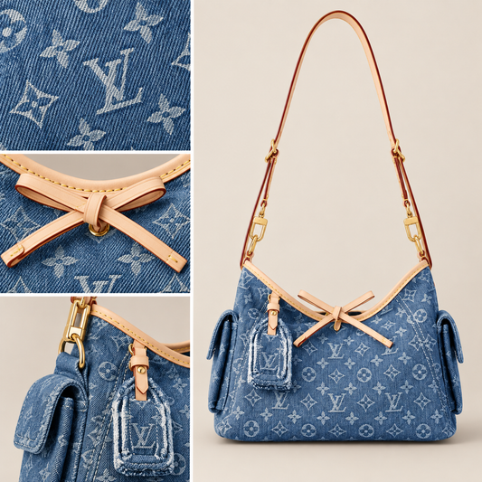 Washed Blue Denim Drawstring Shoulder Bag