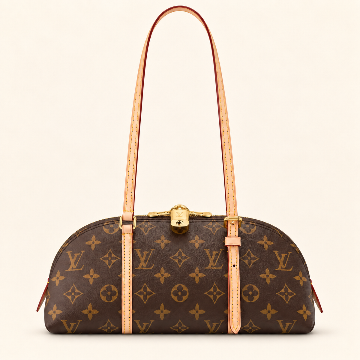 Vintage East-West Dome Shoulder Bag – Brown Patterned Canvas