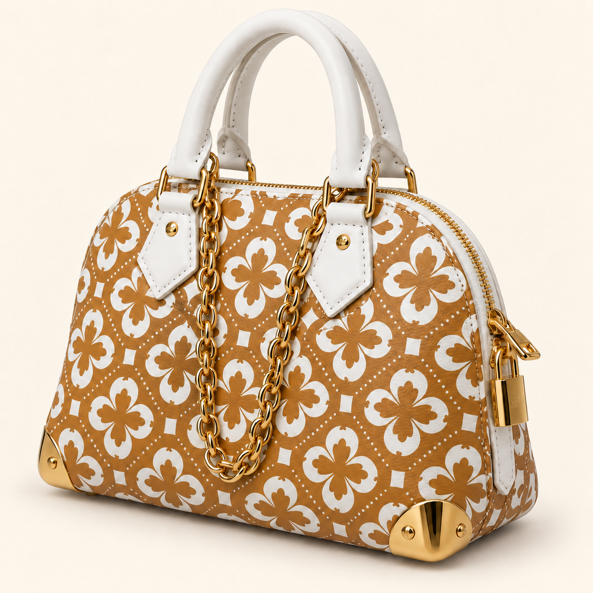 Metallic Gold Floral Dome Top Handle Bag