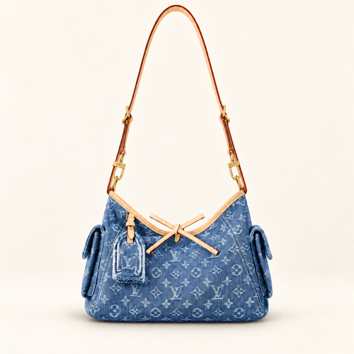 Washed Blue Denim Drawstring Shoulder Bag