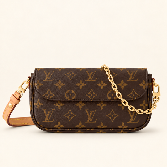 Vintage Chain Baguette Shoulder Bag – Brown Patterned Finish